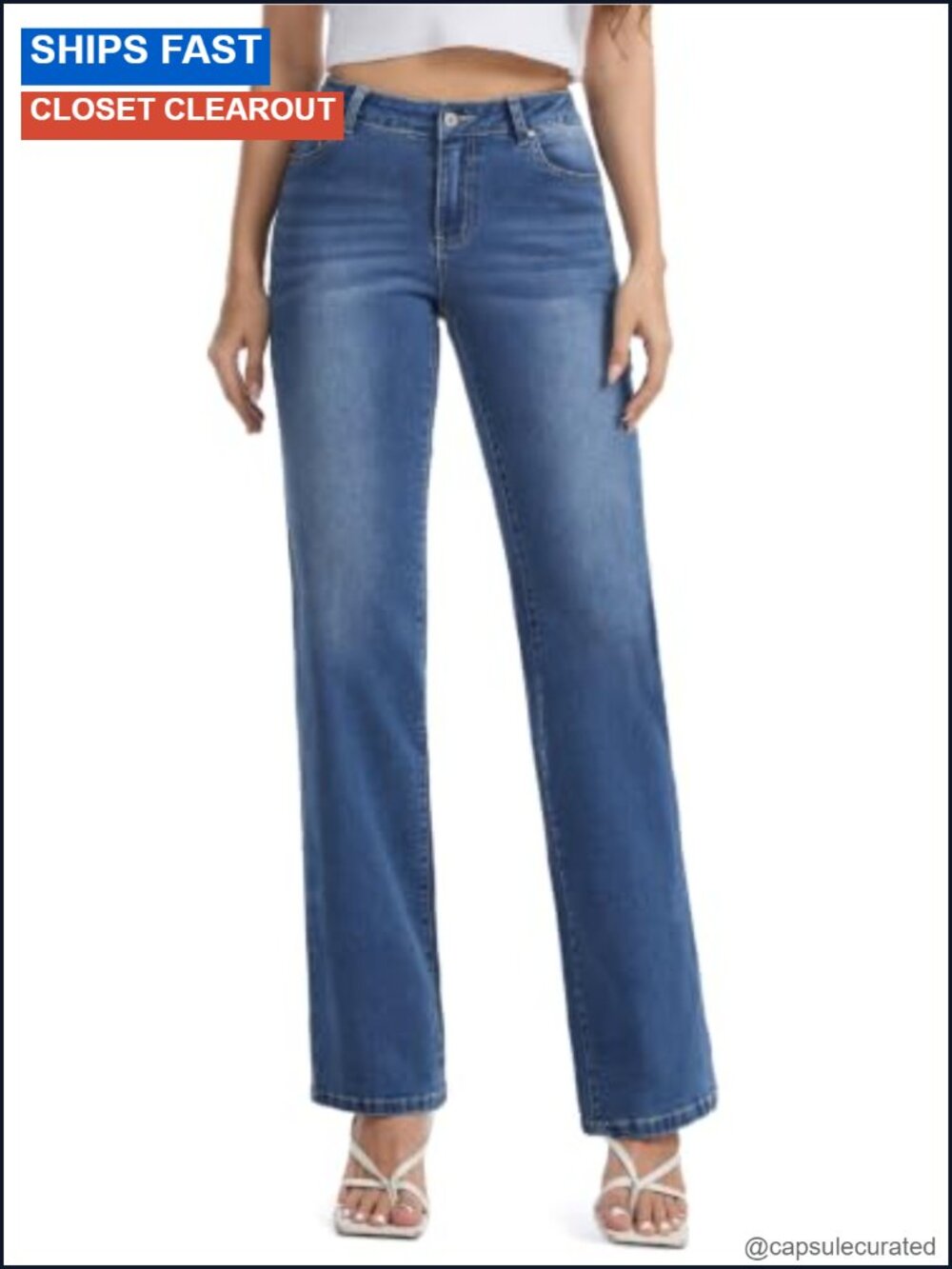 Petite Women's Straight Leg High Rise Stretchy Denim Jeans